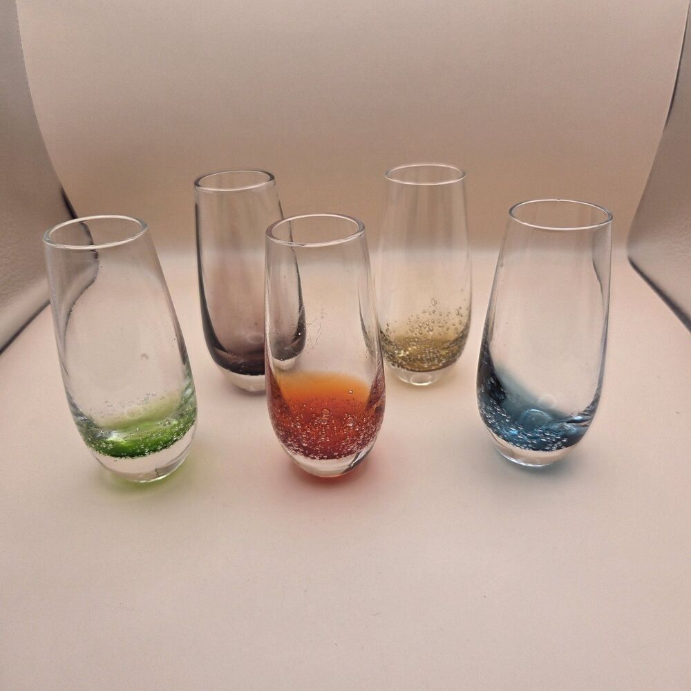 Set of 5 Pier 1 Imports Controlled Bubble Shot Glasses - Rainbow Jewel Tones